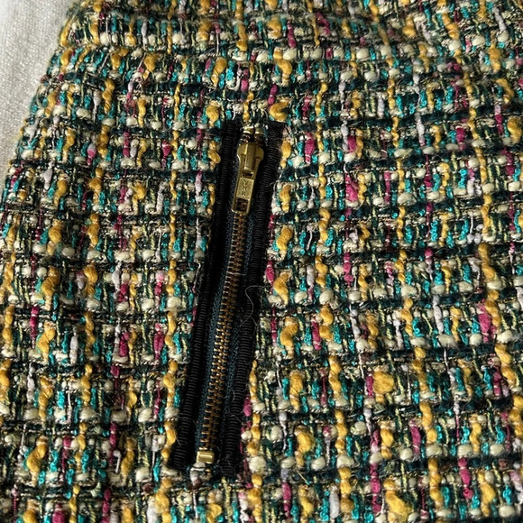 J. Crew Factory Tweed Gold Zip Mini Skirt Size 4 Preppy - Picture 3 of 8